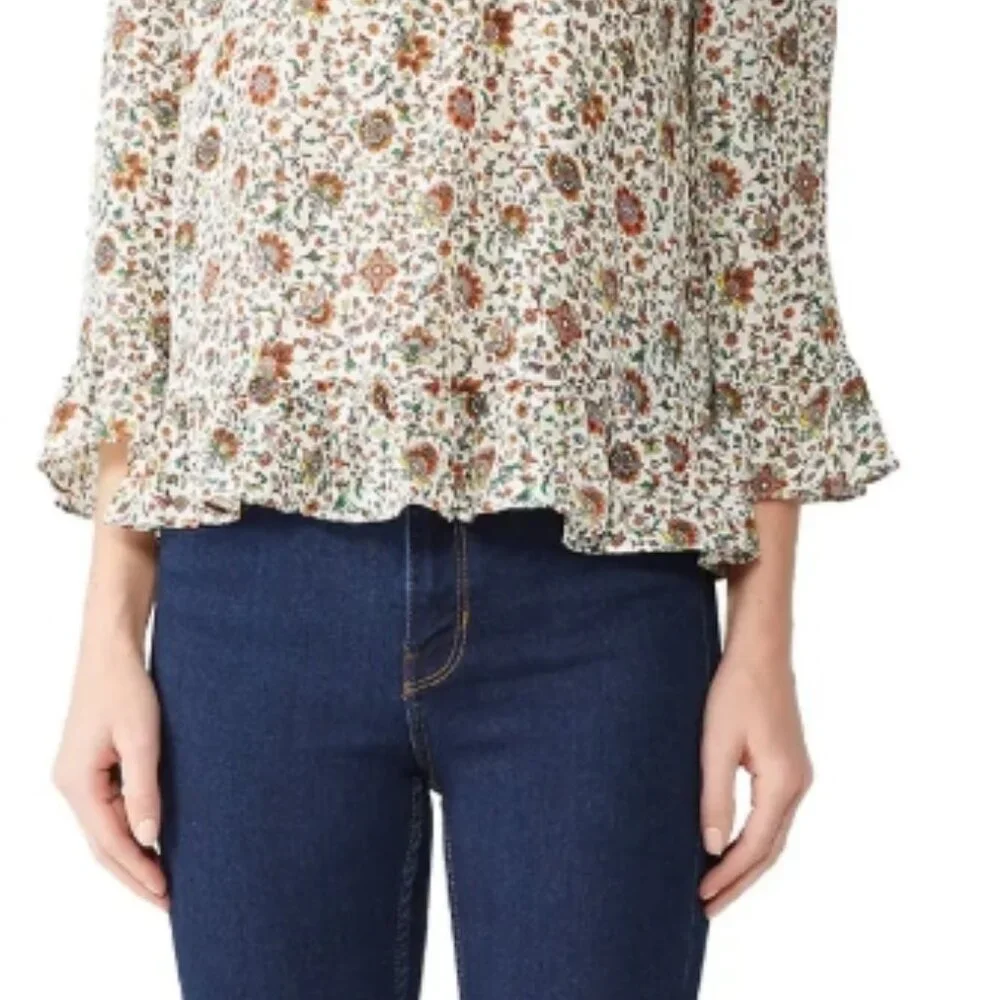 NWOT Tory Burch Ivory Soleil Floral Ruffle Silk Bohemian Top/Blouse XS $348